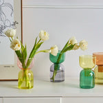 vases modernes transparents vert jaune orange rose bleu violet set deux pièces