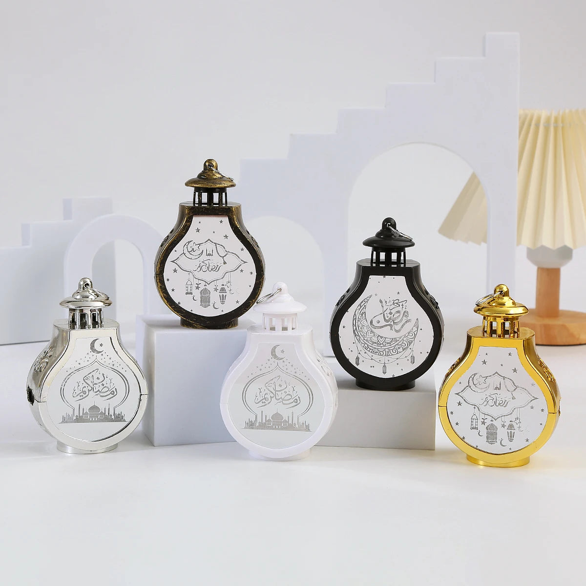 Lampe décorative islamique ornement lune étoile artisanale noire blanche İslam festivités