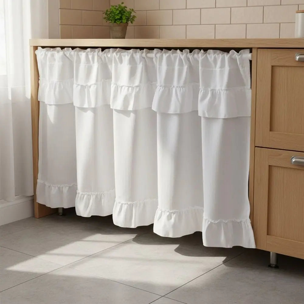 rideau blanc ruché opacité classique tringle 100x45 145x45 145x60 230x45 cuisine farmhouse