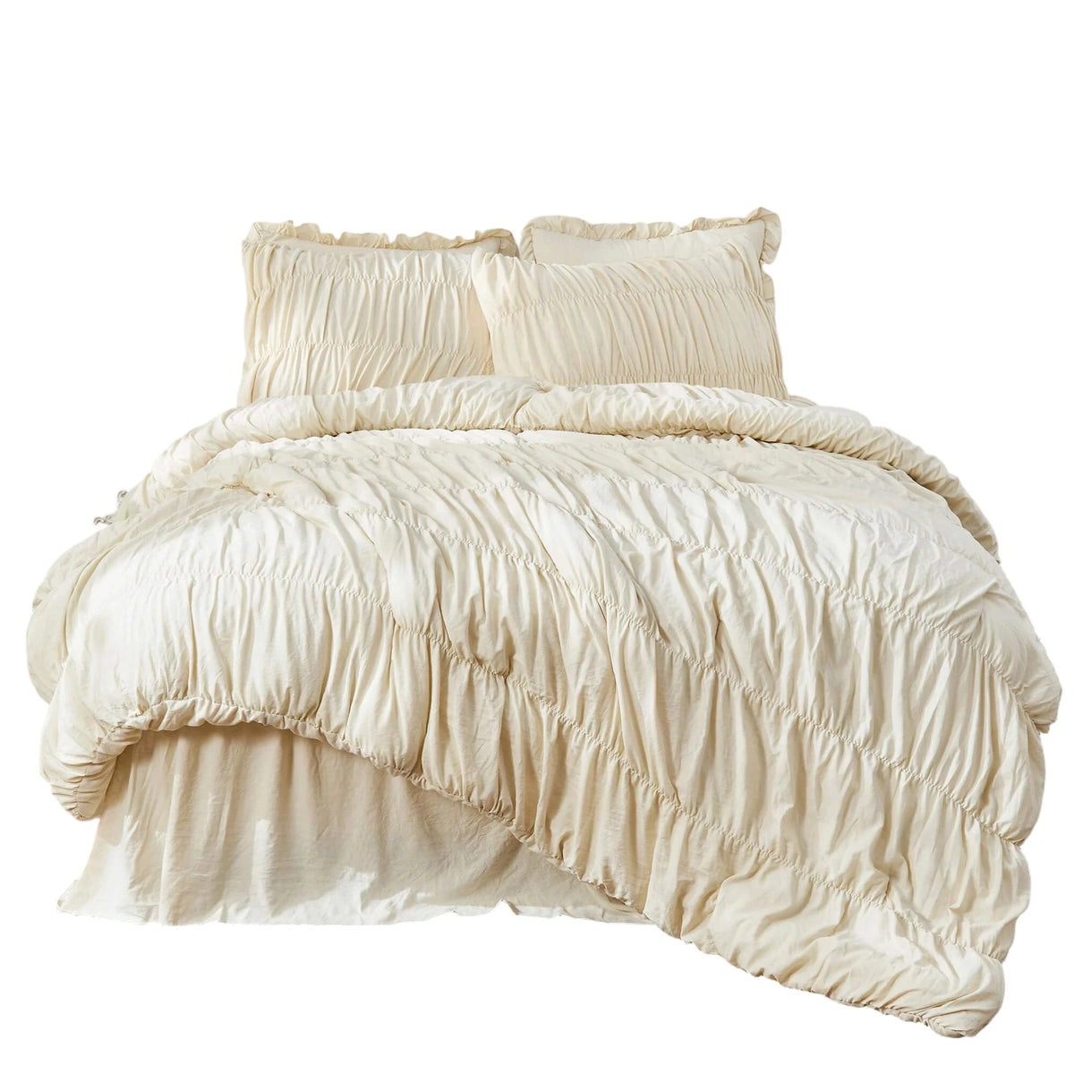 ensemble literie classique plissé beige clair couvre lit oreillers élégant double king super king
