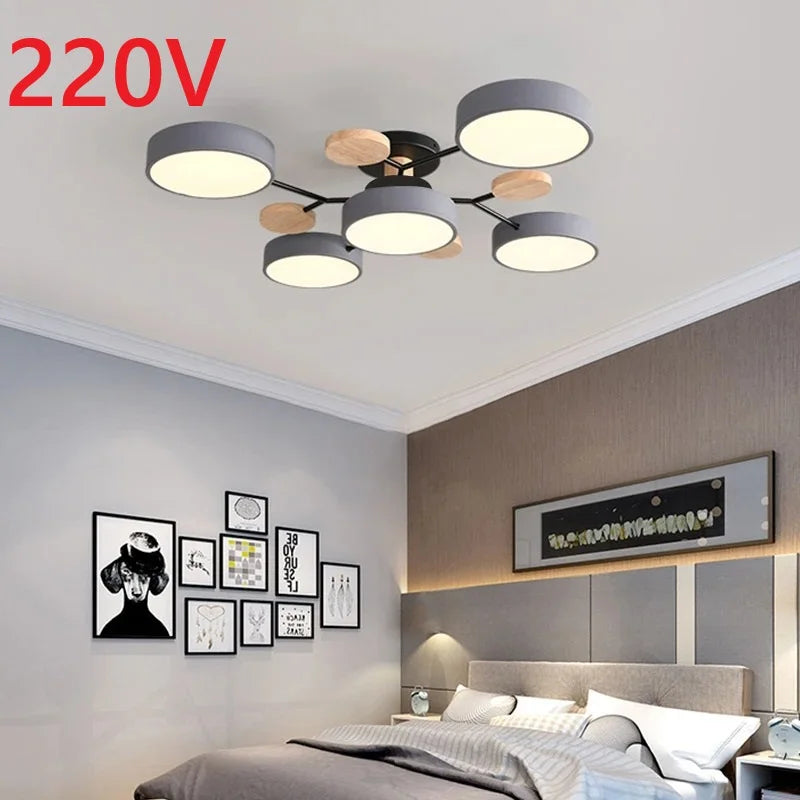 plafonnier led moderne gris bois clair suspension acrylique minimaliste 40w 3600lm 220v