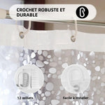 rideau douche gris clair motif pierres moderne aimants crochets salle bain