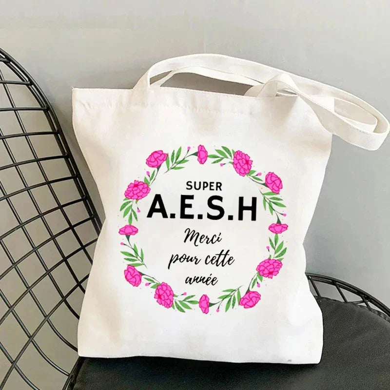 sac main toile imprimée blanc moderne poignées détachables sans fermeture éclair