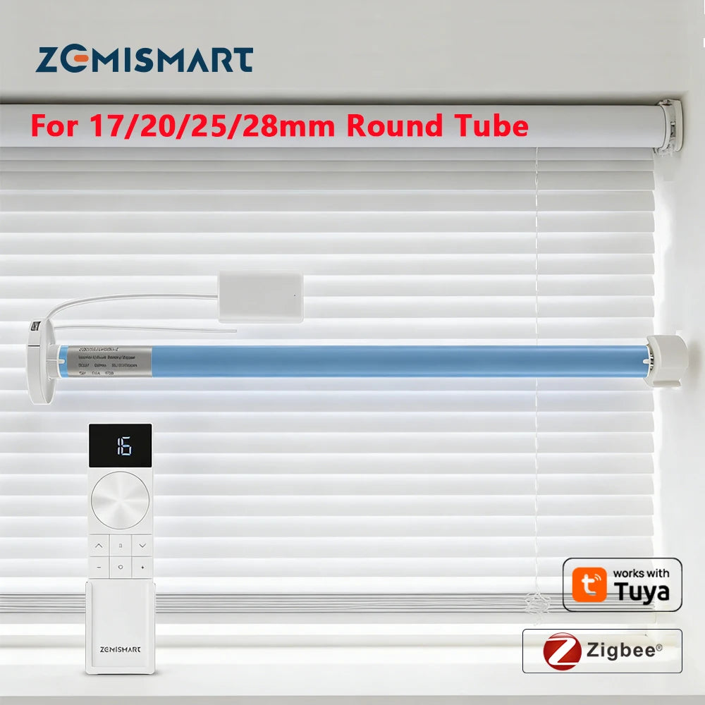 motrice store roulant blanc bleu rayures horizontales moderne affichage led module zigbee batterie intégrée