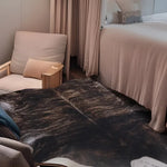 tapis marron blanc peau vache aspect naturel moderne rustique polyester jacquard rectangle salon chambre