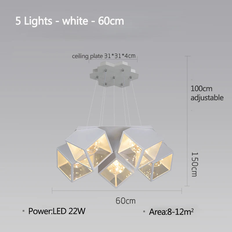 lampe suspendue moderne cubiques géométriques noir blanc chaînes interrupteur tactile chambre salon