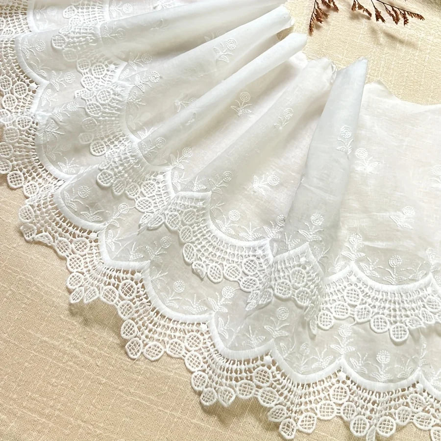 dentelle coton blanc fleurs classique 22cm large translucide ourlet robe decoration mariage vintage