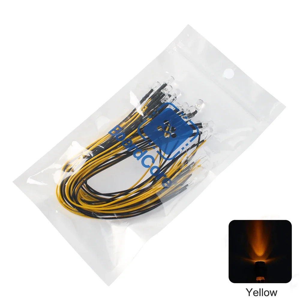 diodes led 12v 5mm câbles colorées rouge blanc bleu vert Jaune transparentes standard