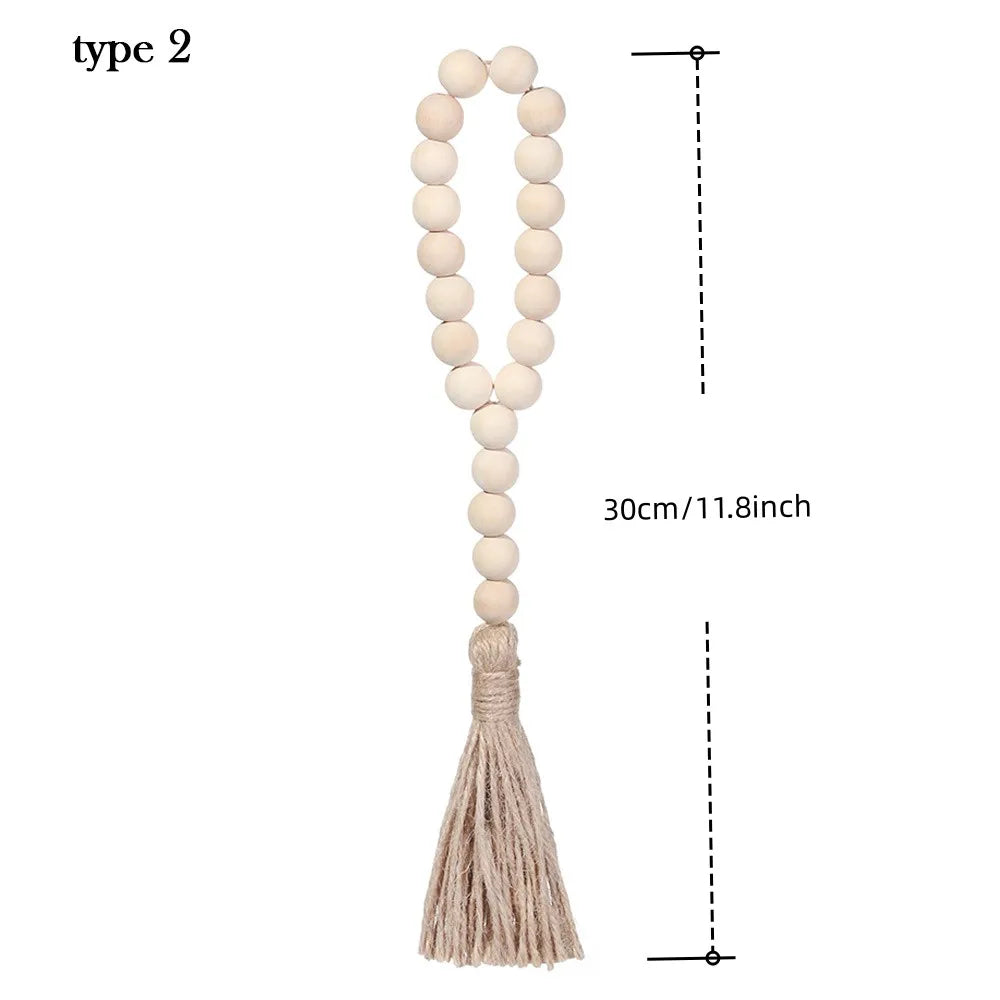 bois boho chic tassel coton beige clair décoration murale moderne ornement rondes lisses