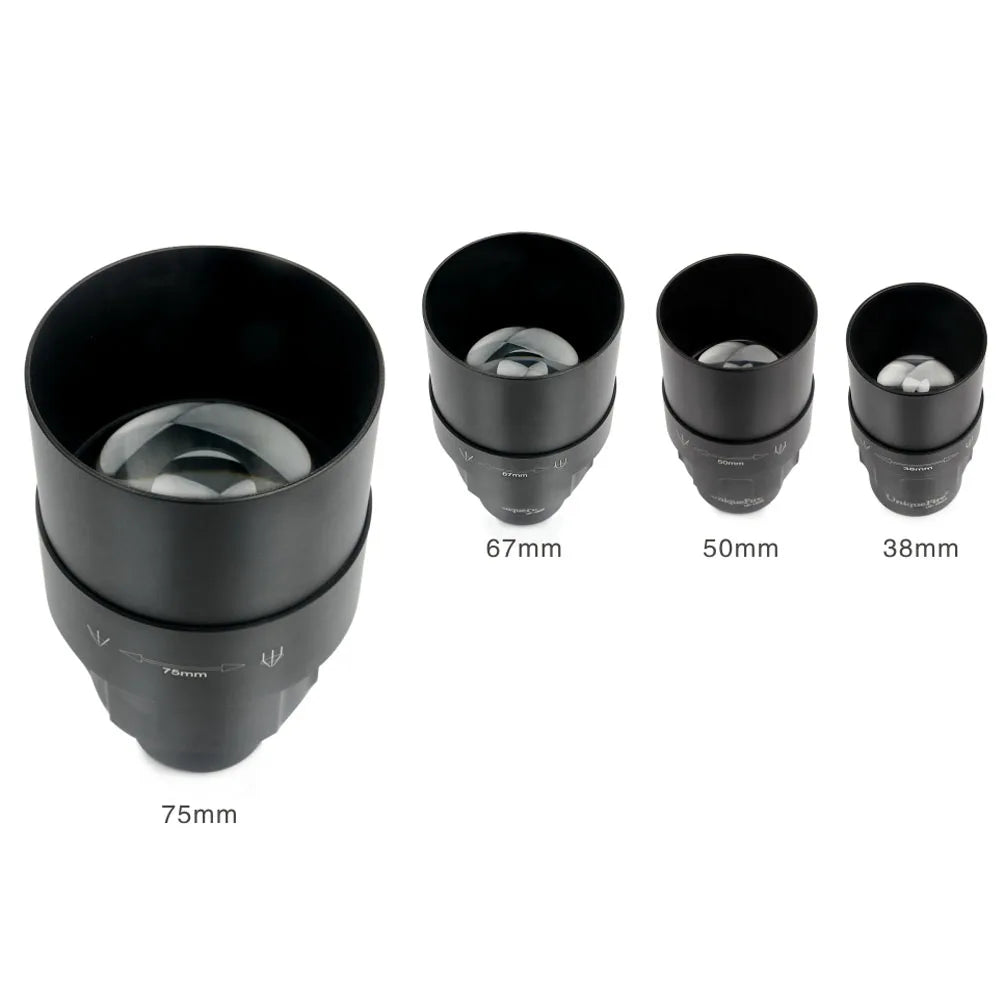 lentille interchangeable noire 75mm 67mm 50mm 38mm lampe torche led rechargeable