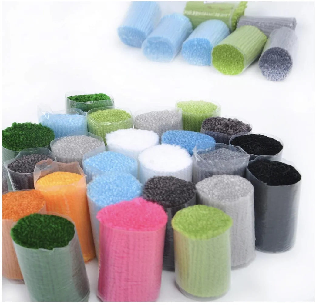 tapis crochet personnages enfants fleurs plantes motifs colorés bâtonnets instructions montage