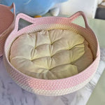 lit chat tissé main rose clair beige coussin amovible moderne