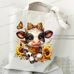 sac main toile vache léopard tournesol poignées détachables dessin animé adolescents femmes fête appliques