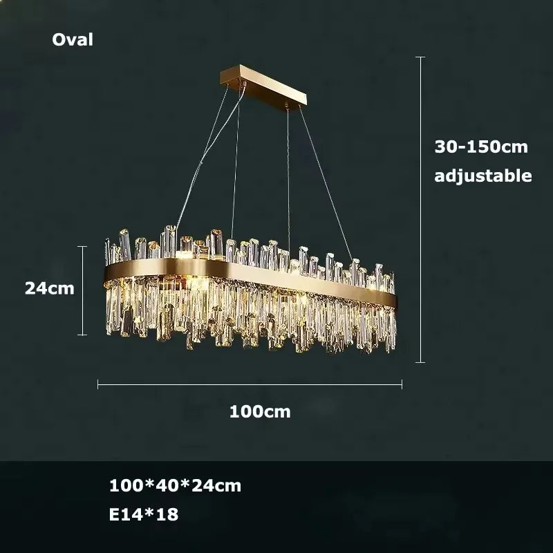 Suspension lumineuse moderne cristal doré transparent lumière LED brillante salon chambre cuisine