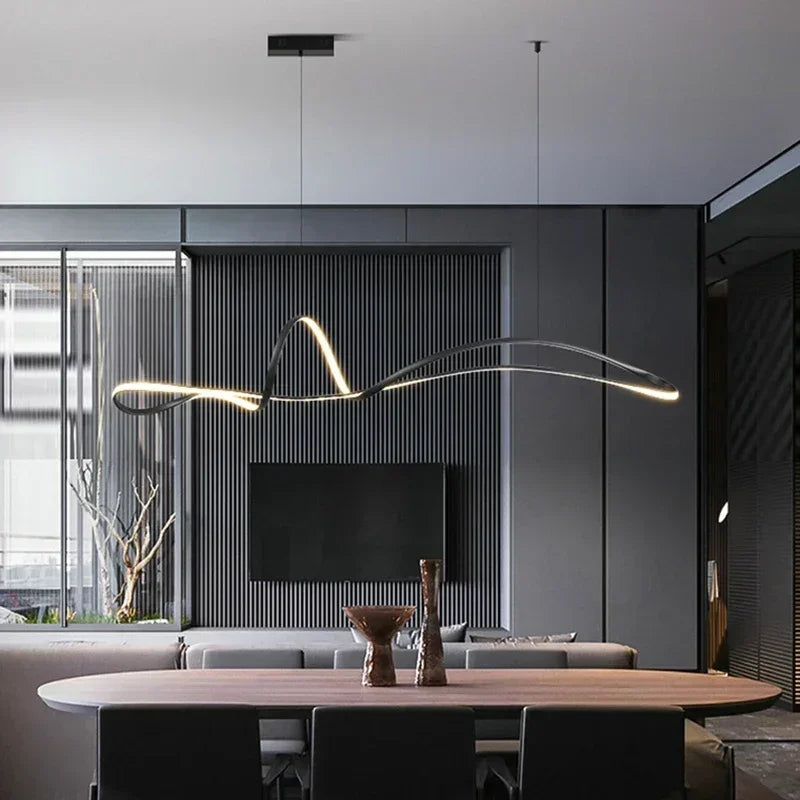 lustre moderne suspension minimaliste spirale abstraite noir blanc chambre salon