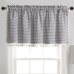 rideau cuisine bleu blanc gris rayures opacité classique pompons horizontal