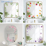 miroir adhésif moderne fleurs feuilles verte doré noir floral amovible chambre salle bain