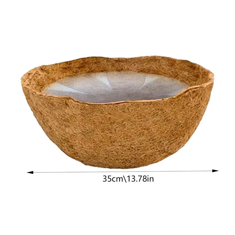 cache pot fibre noix coco marron texture naturelle moderne écologique chaînes métalliques balcon jardin