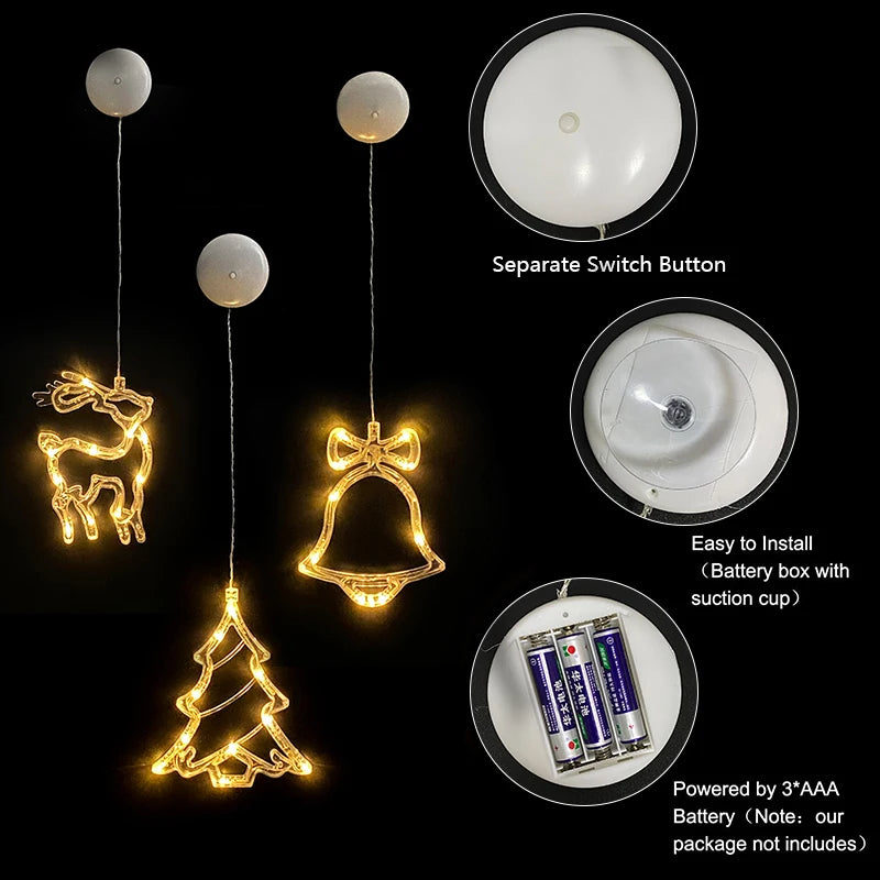 décorations noël lumineuses or blanc étoiles cloches rennes snowflake minimaliste moderne suction cup batteries