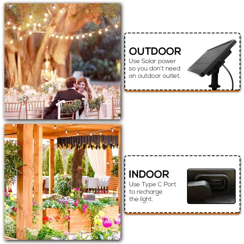 guirlande lumineuse solaire vintage filaments transparents noir industrielle extérieure 10mètres festive jardin party