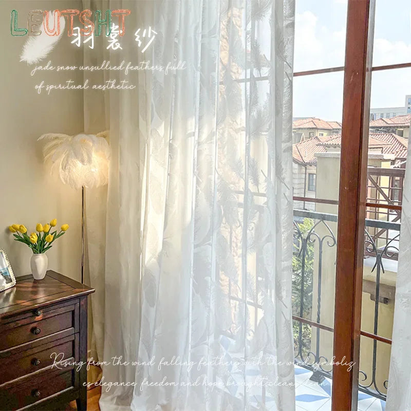 rideau moderne polyester transparent plumes maison 100cm 150cm 200cm 250cm 300cm 400cm 500cm