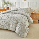 housse couette taies d'oreiller 3pc rose brodée franges classique lit king size polyester Jacquard