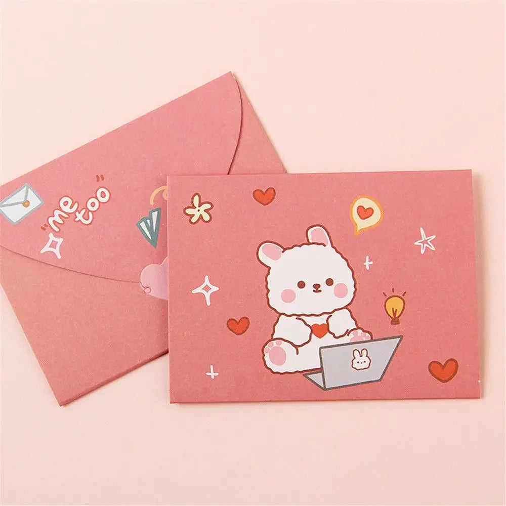 cartes postales anniversaire ours lapin dessins animés bleu rose violet mignon cartoon