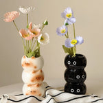 vase céramique blanc noir chaton taches marron décoratif animalier fleurs artificielles salon chambre