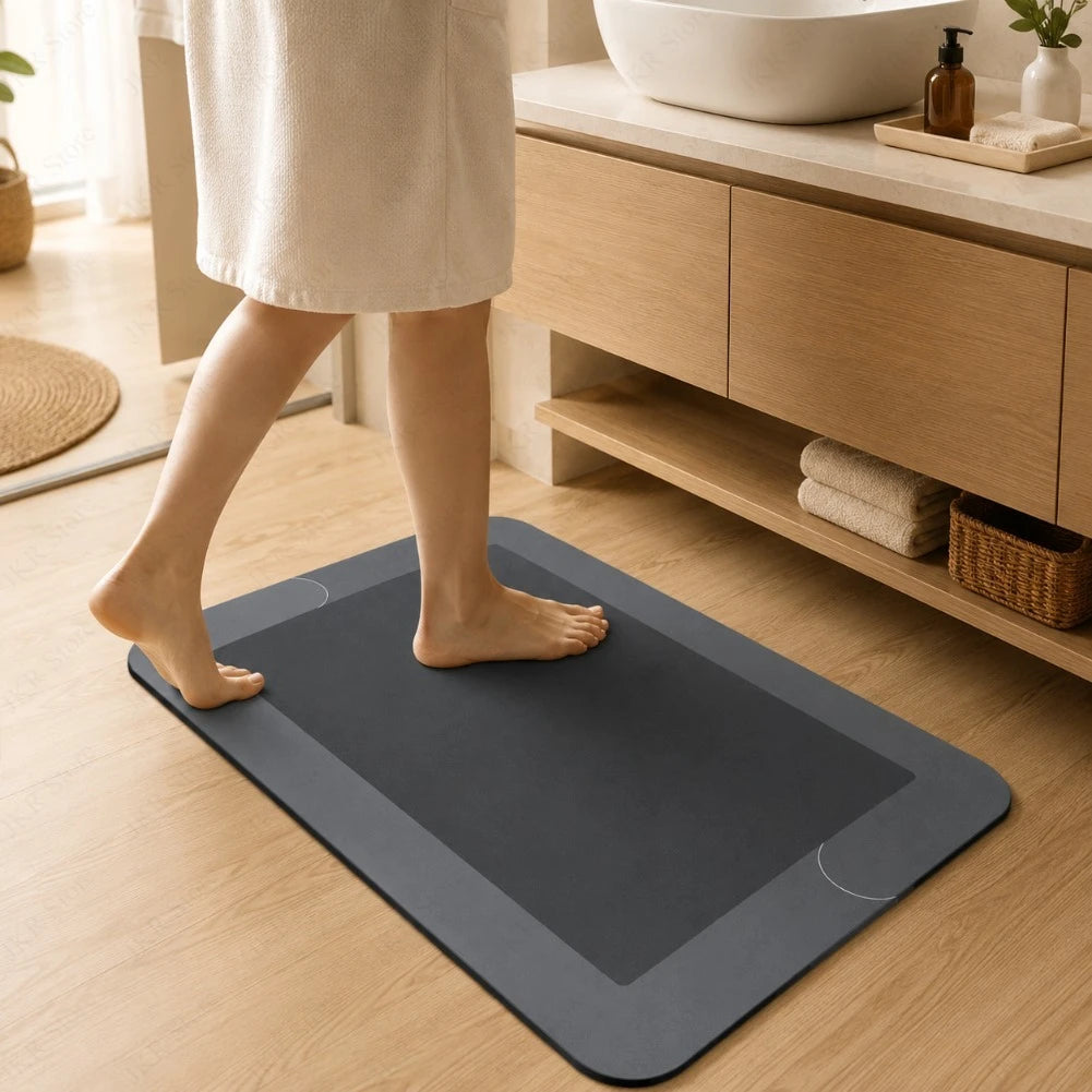 tapis bain moderne gris léger motif central antidérapant respectueux environnement