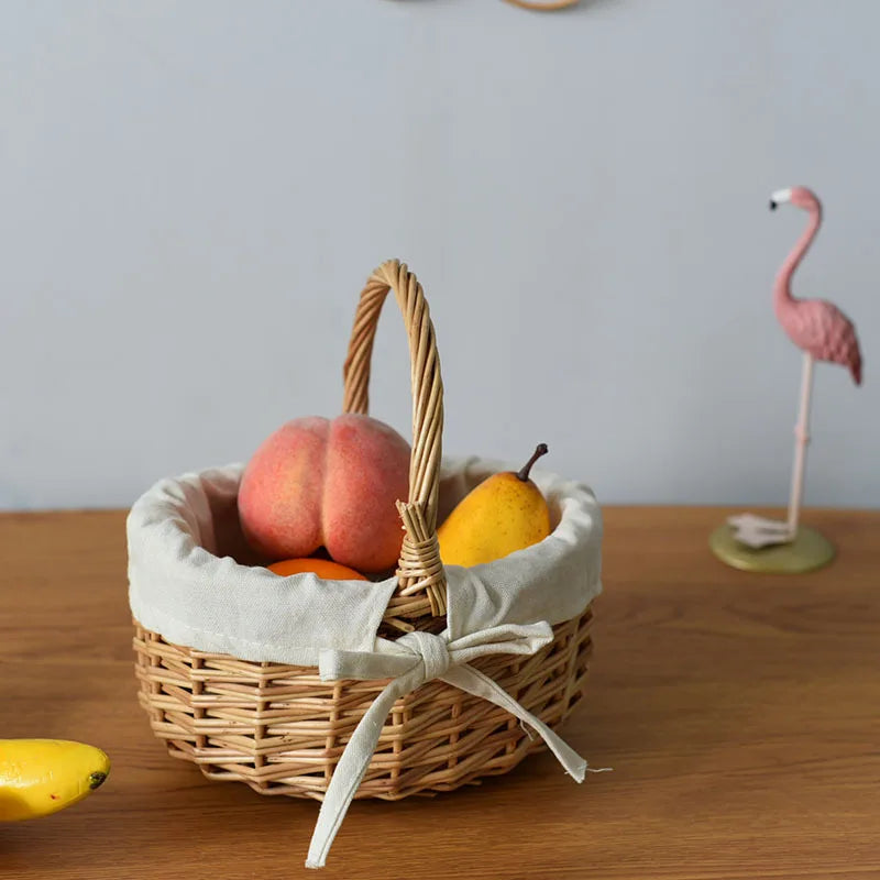 panier osier tressé tissu beige ruban fruits camping extérieur respectueux environnement multifonctionnel américain rustic
