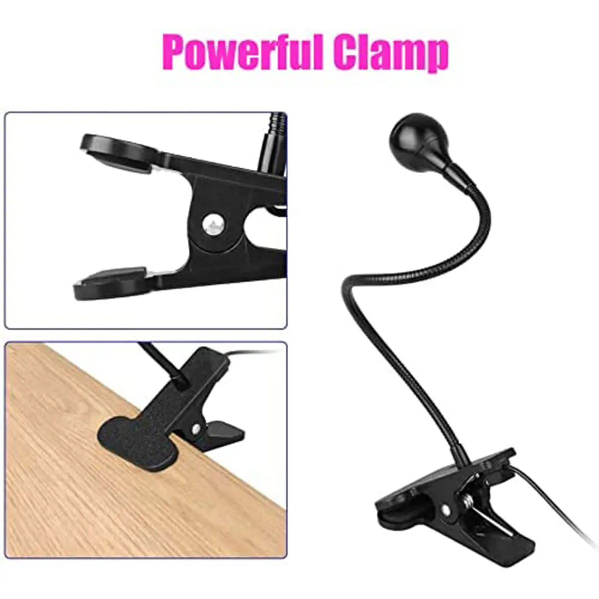 lampe led uv noir argent flexible dimmable brightness moderne pinces usb alimentée