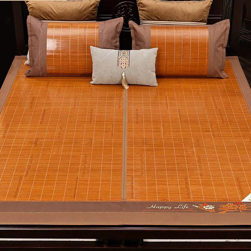tapis sol marron clair finement rayé traditionnel bordure décorative double face été hiver