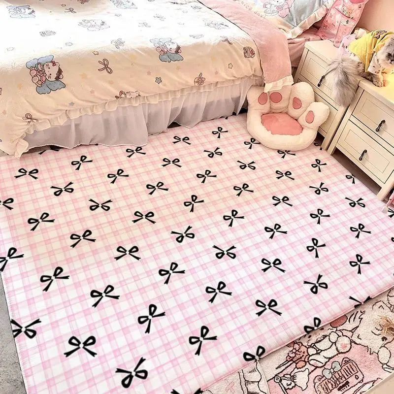 tapis moelleux polyester géométrique moderne fleurs rubans blanc bleu rose noir salon chambreextérieur