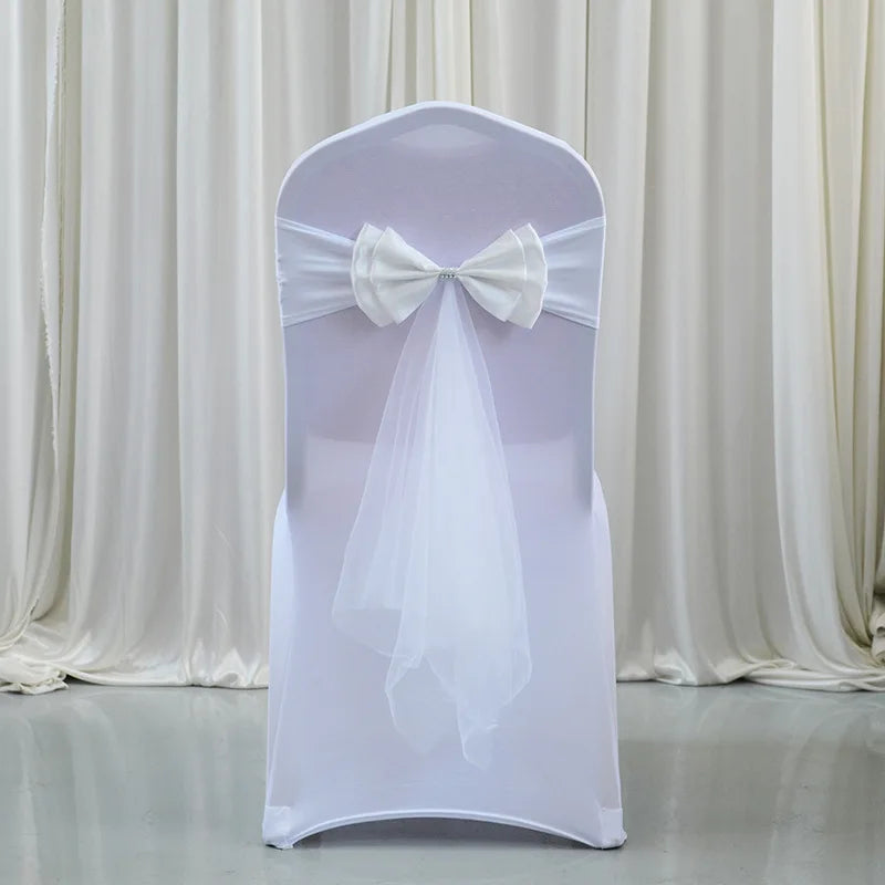 décoration chaise mariage sash papillon tulle organza couleur variée événementiel festive reception simple
