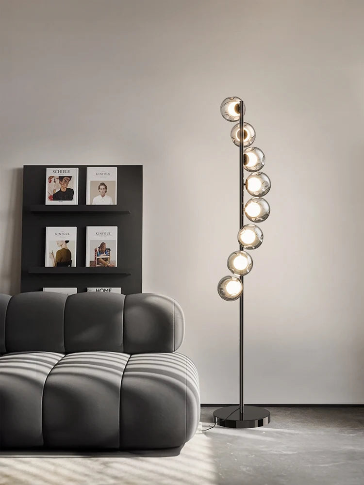 lampe sol moderne argentée noir sphères translucides câble électrique led haute qualité vérification ul