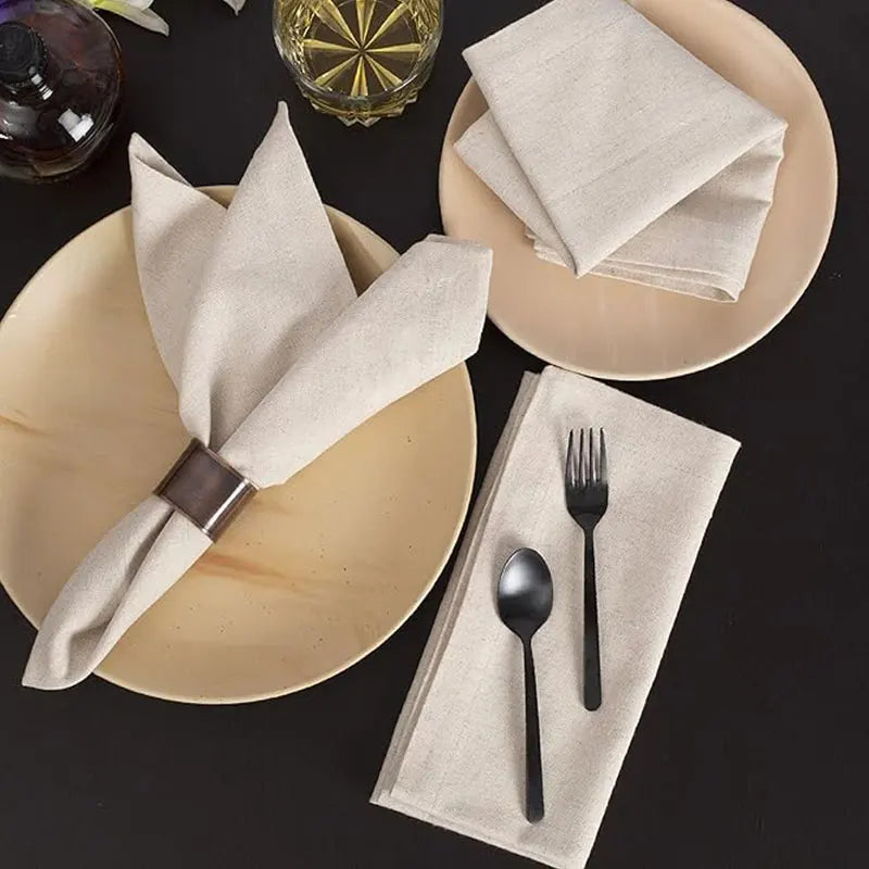 serviettes table maison restaurant beige crème rustique 40x40cm polyester pliées decoration pastorale