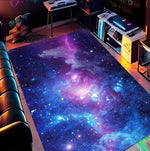 tapis salon chambre moderne motif galaxie étoiles nébuleuse violet bleu rose décoratif grand