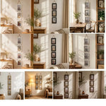 cadre mural plusieurs compartiments moderne minimaliste bois naturel noir cordelette suspension photo famille