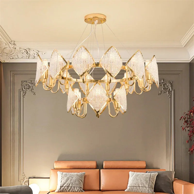 lustre moderne doré diamantées transparent salon led élégant chambre suspension