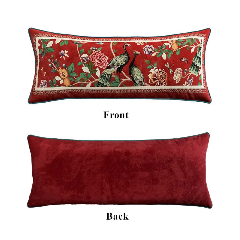 coussin carré velours floral oiseau vert beige traditionnel décor maison lit sofa nouvelle collection