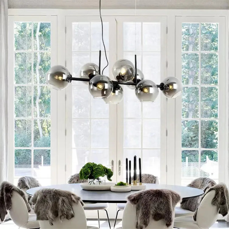 Suspension lumineuse or noir sphères transparentes moderne ampoules led