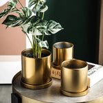Cache pot ceramique doré moderne pour plantes vertes salon