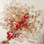 bouquet artificiel moderne feuilles coeurs or rouge décoration élégante intérieur extérieur noël mariage