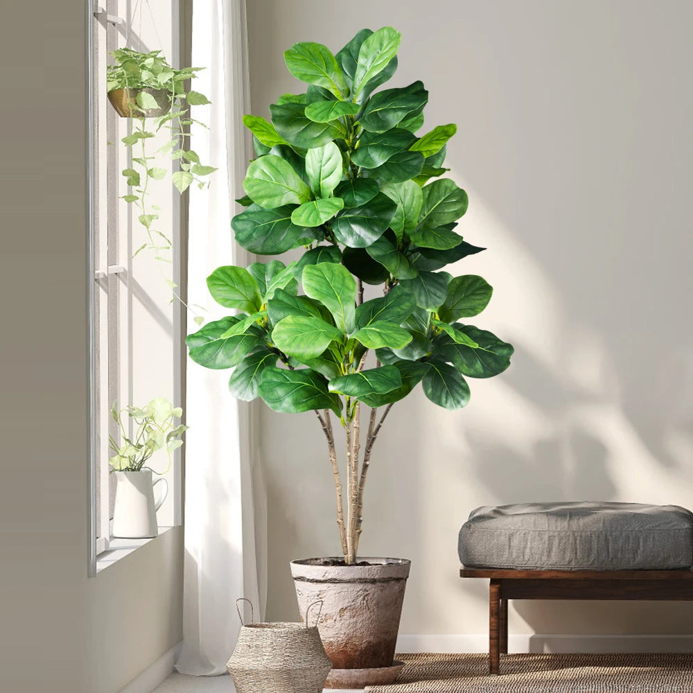 décoration intérieure arbre artificiel pot feuilles larges vert contemporain 103cm 135cm