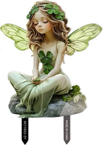 statue fée jardin vert clair trèfle ailes veinées fantaisie natureextérieurintérieurDecorationJardinFéeSculptee