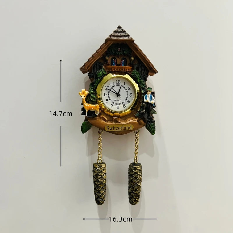 horloge pendule alpine animaux paysages aimants réfrigerateur texte traditionnel