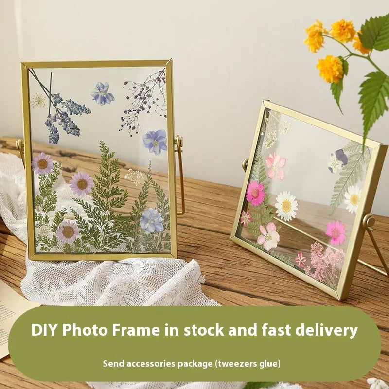 cadre photo moderne métal doré fleurs séchées diy décoration intérieure pinces colle