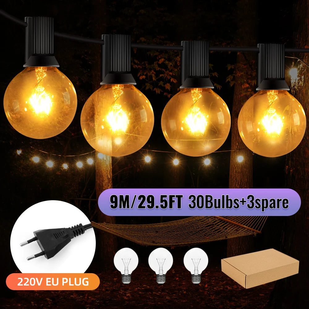 guirlande lumineuse filament led 220v 10 30 50 ampoules vintage ambré noir transparentextérieur decoration