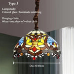 lampe suspendue tiffany multicolore art nouveau vintage motifs floraux chaîne métallique