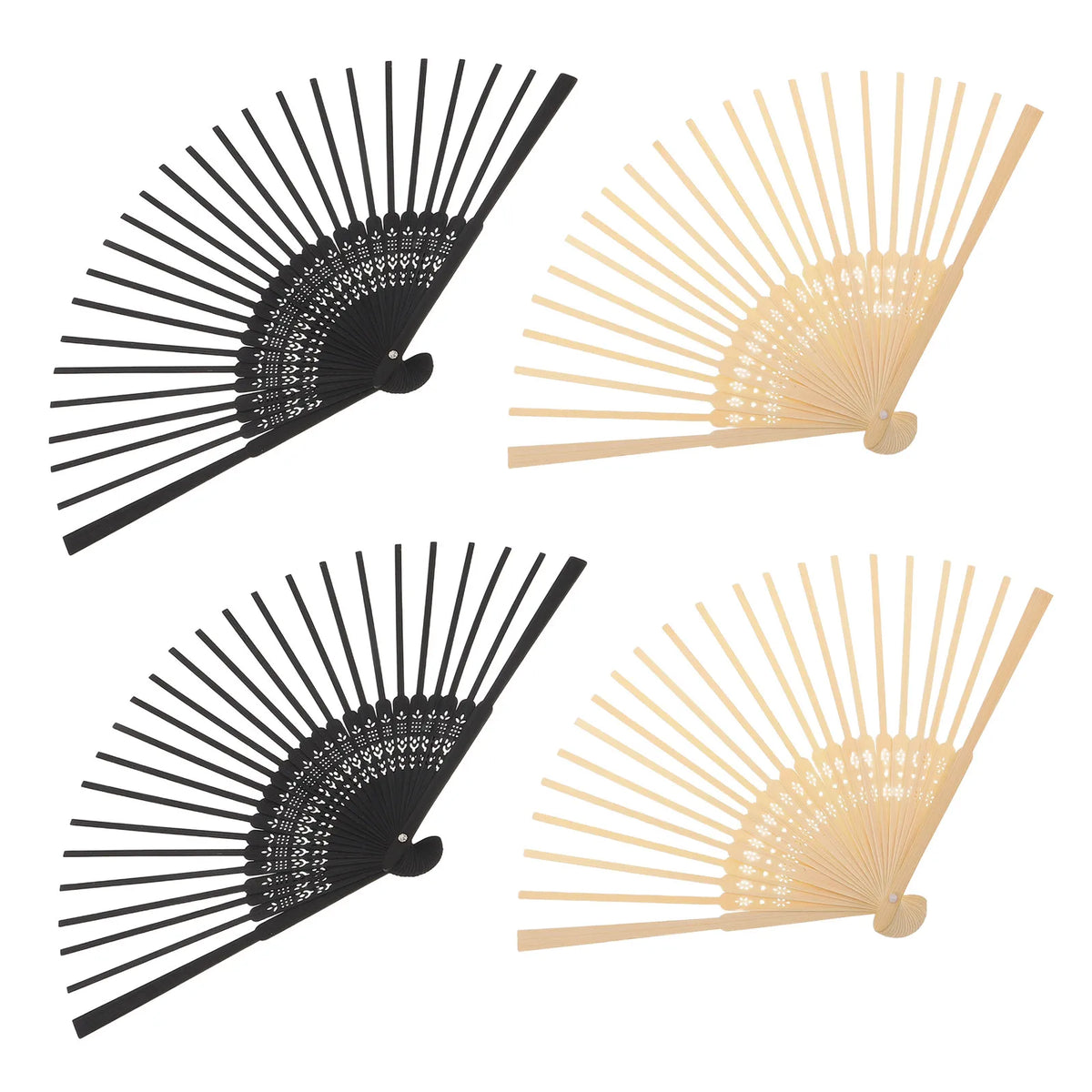 ventilateurs pliants bois diy noir beige classique ajourés clips métalliques crafting mariage fournitures